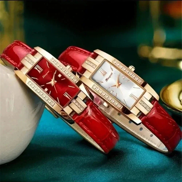 Jewelry - Luxury Women's Square Rose Golden Watch RED..NWT